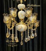 لوستر کلاسیک برنج و سرامیک 10 شعله - Image 2